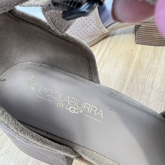 Koolaburra By UGG Shoes Tan Ashlyn Perforated Suede Heeled Sandal Size 10 - Picture 8 of 11